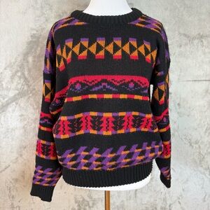 Vintage 90s Spunky Colorful Geometric Aztec Knit Sweater